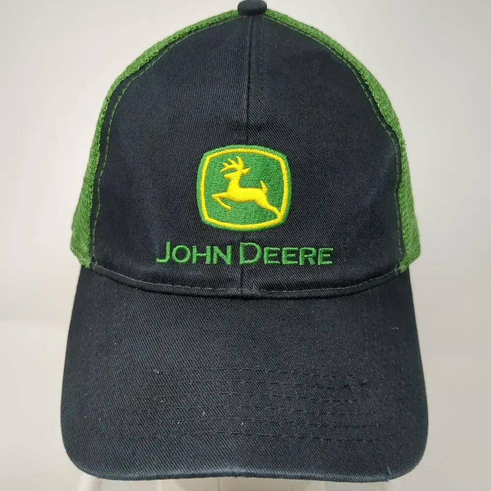 John Deere Trucker Hat Black Green One Size Snapback Mesh Logo Agriculture
